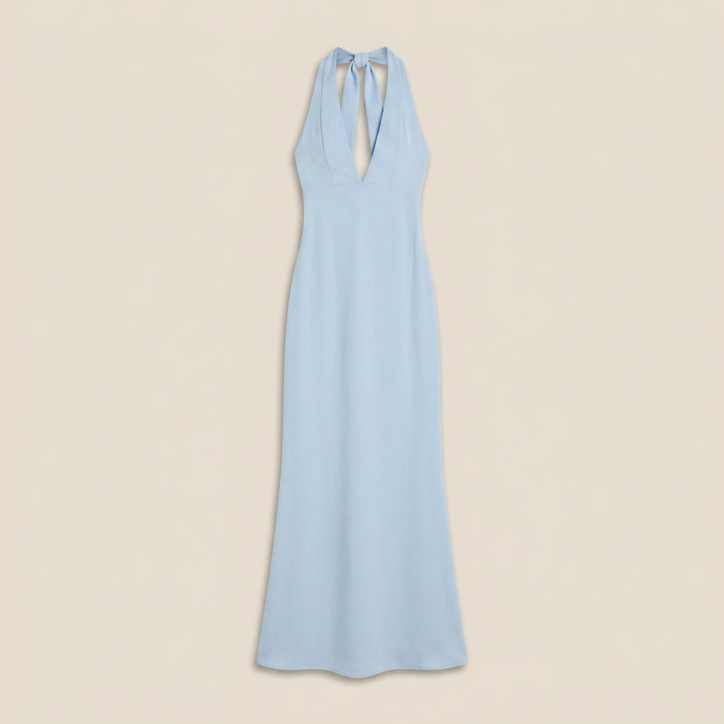 Abito Donna Lungo Collo Halter Scollo a V