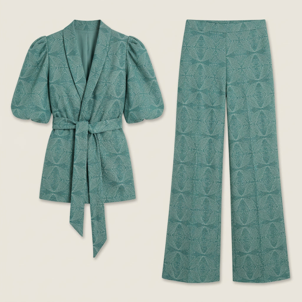 Completo Donna Giacca Kimono e Pantaloni Larghi Stampati