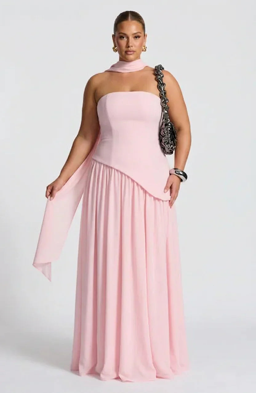 Vestito Elegante Donna Lungo Senza Spalline Bicolore con Spacco