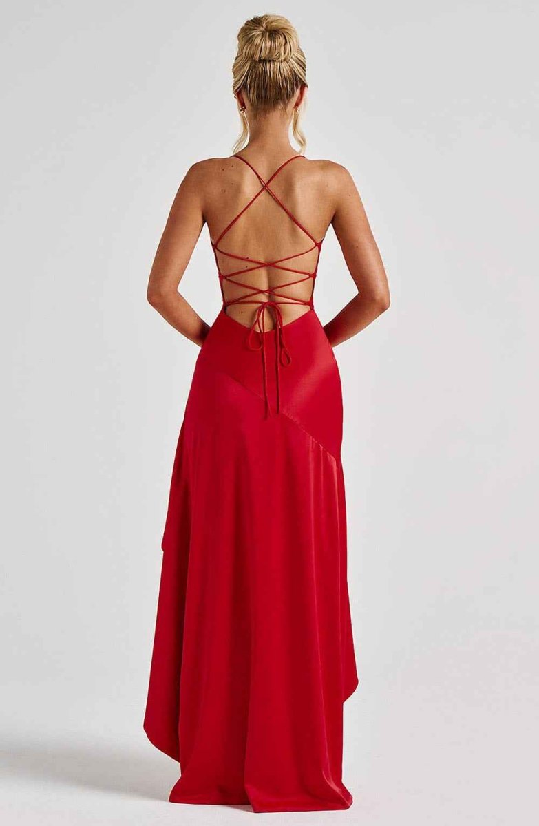 Maxikleid mit Rüschenabschluss - Cecile LavelleDunkelrot