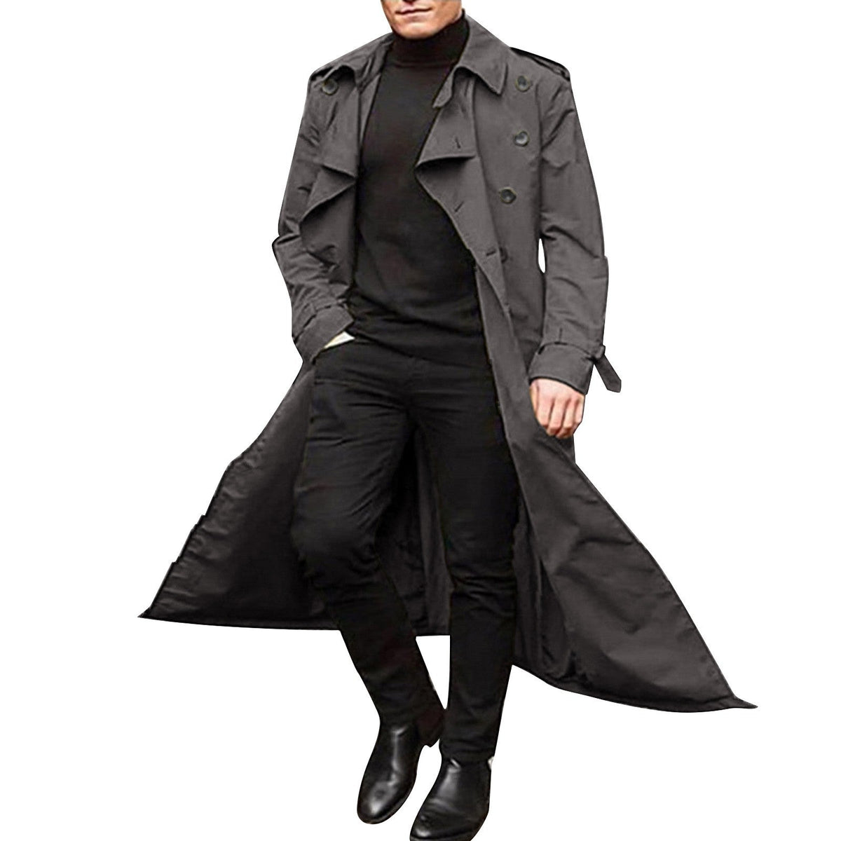 Trench Uomo Doppiopetto Elegante con Cintura Regolabile