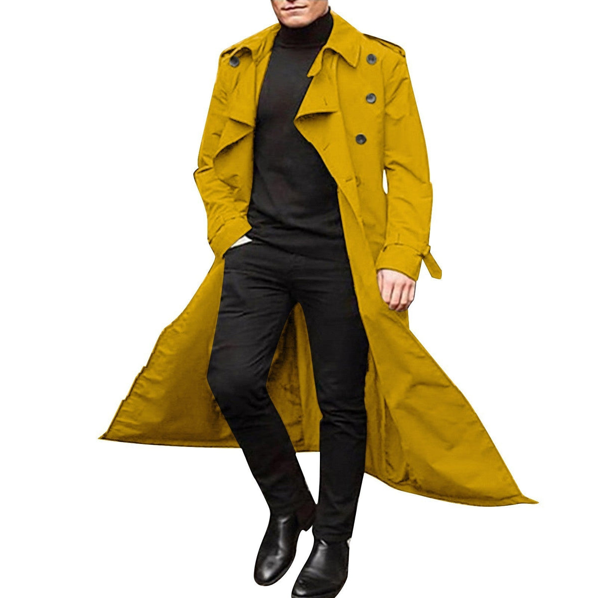 Trench Uomo Doppiopetto Elegante con Cintura Regolabile