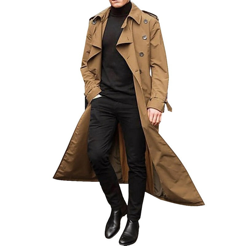 Trench Uomo Doppiopetto Elegante con Cintura Regolabile