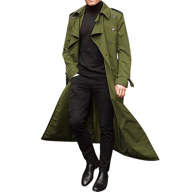 Trench Uomo Doppiopetto Elegante con Cintura Regolabile