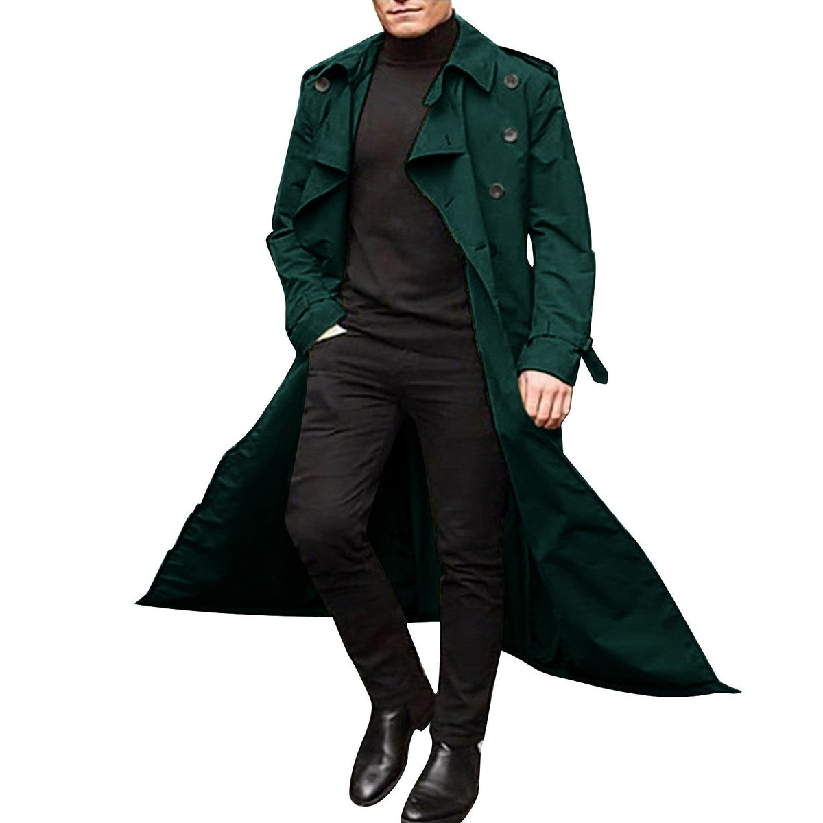 Trench Uomo Doppiopetto Elegante con Cintura Regolabile