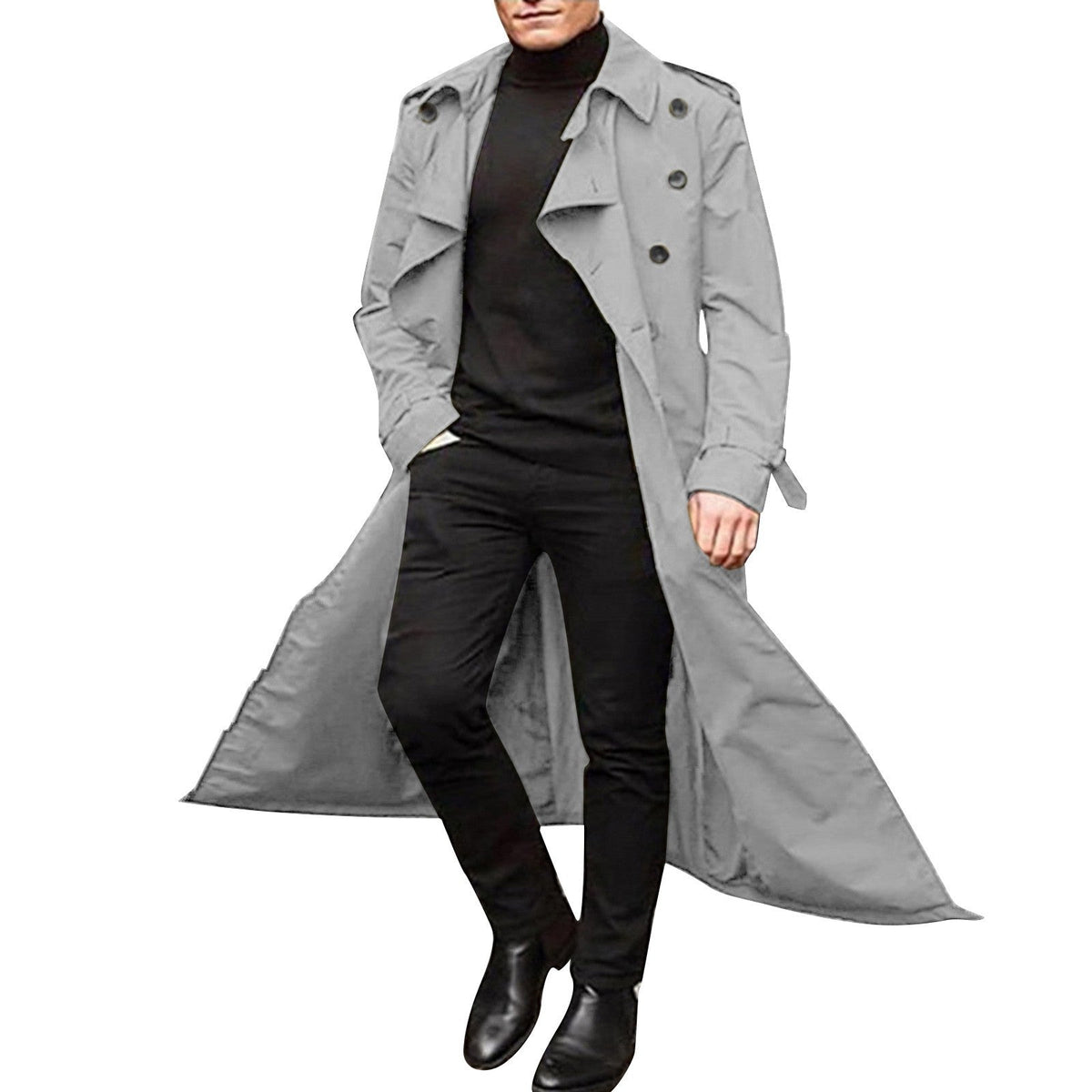 Trench Uomo Doppiopetto Elegante con Cintura Regolabile