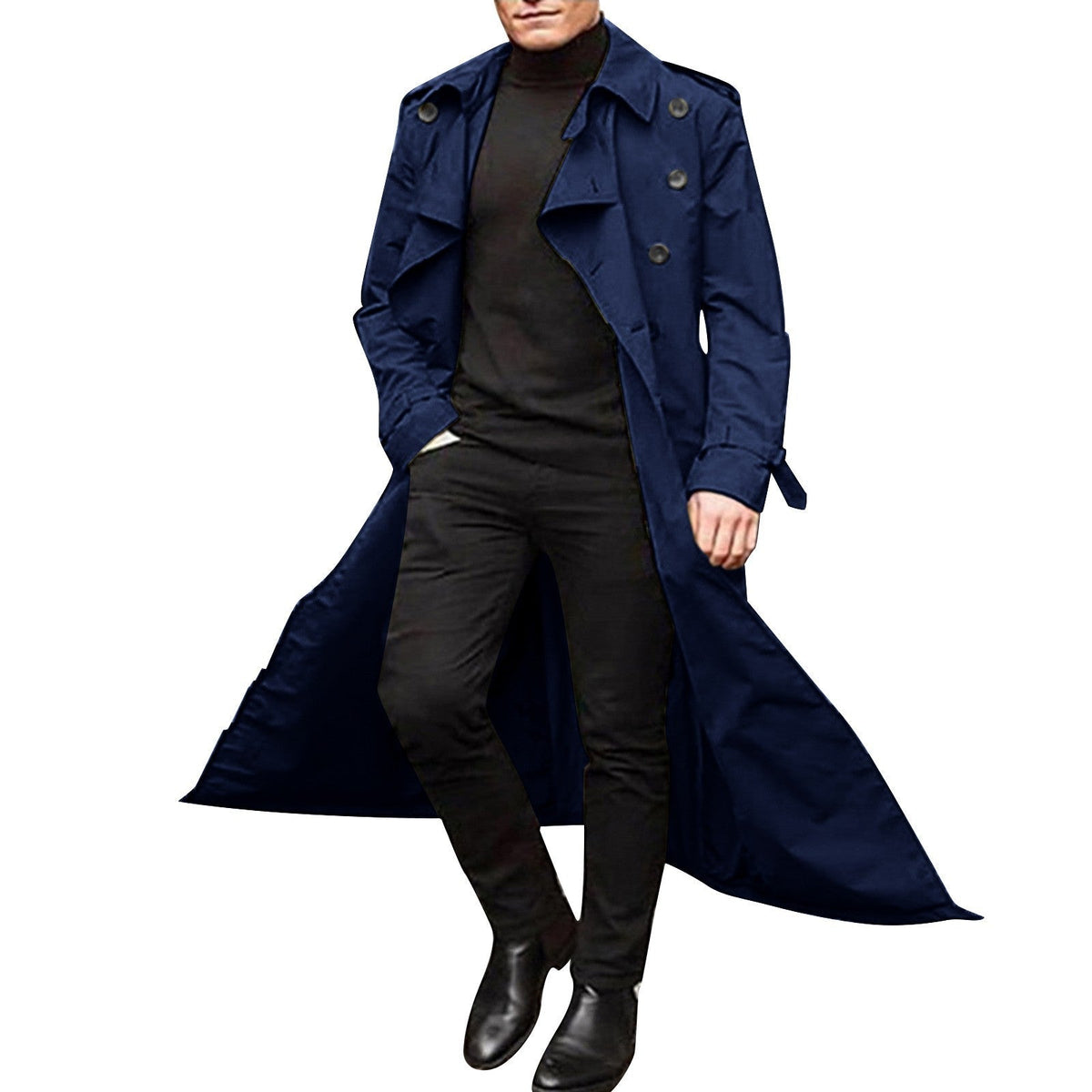Trench Uomo Doppiopetto Elegante con Cintura Regolabile