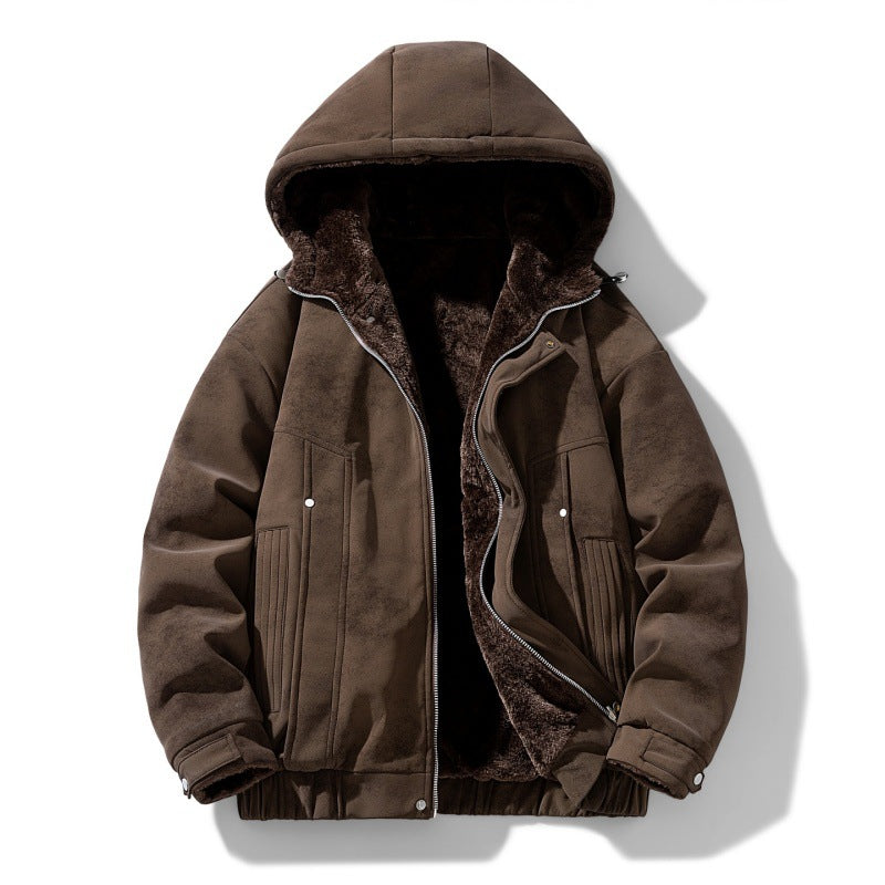 Giacca da Uomo in Ecosuede con Cappuccio e Fodera Effetto Teddy