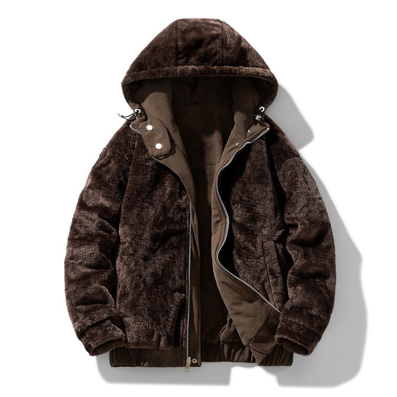 Giacca da Uomo in Ecosuede con Cappuccio e Fodera Effetto Teddy