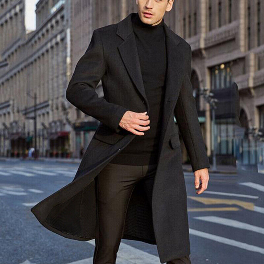 Cappotto Uomo Lungo in Misto Lana e Nylon, Taglio Sartoriale
