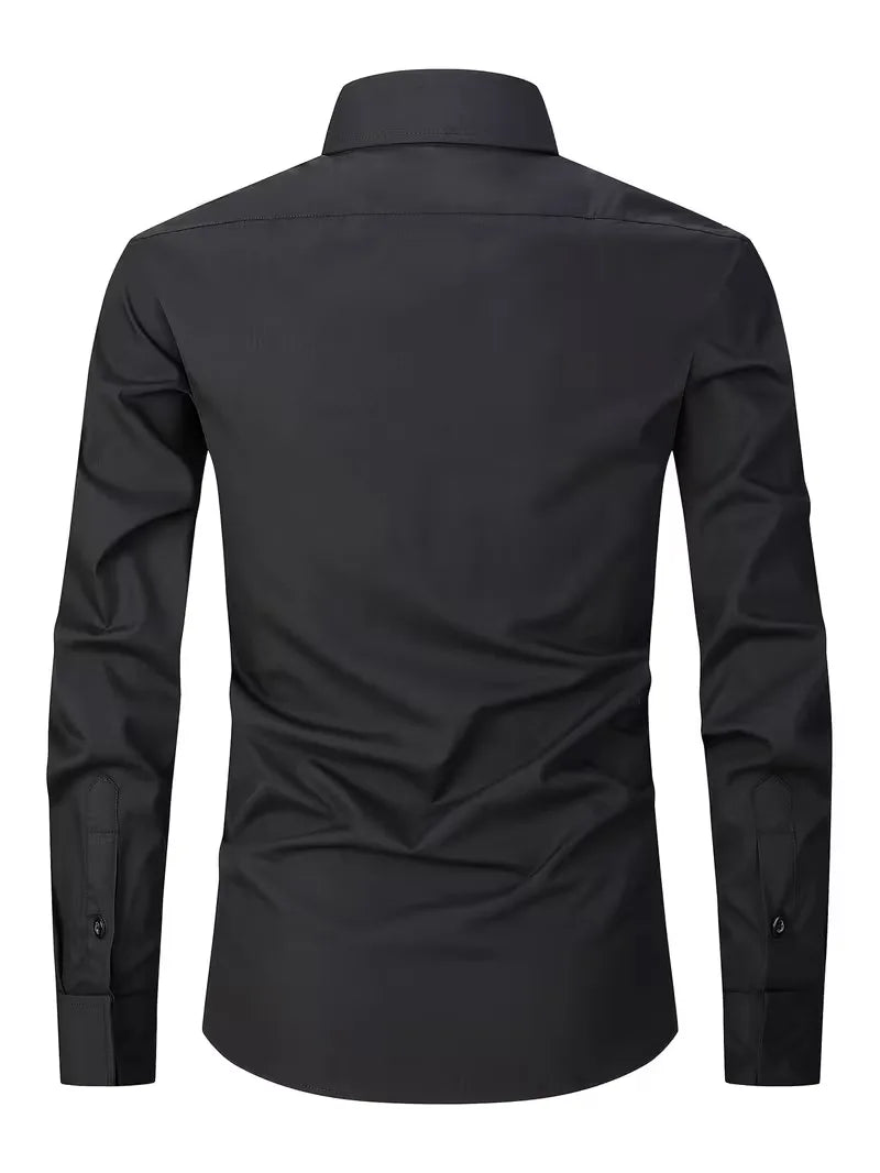 Camicia Uomo Collo Alla Coreana Manica Lunga - Camicia Elegante da Ufficio