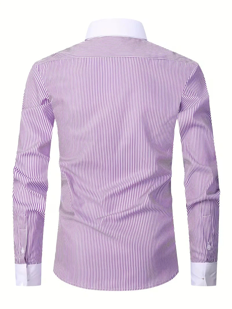 Camicia Uomo Collo Alla Coreana Manica Lunga - Camicia Elegante da Ufficio