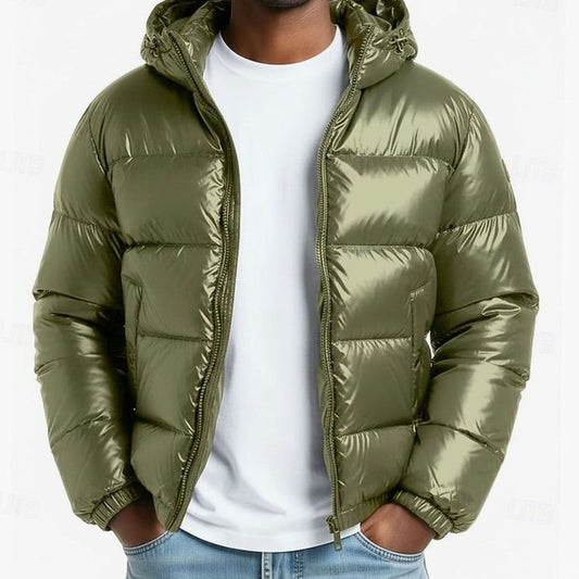Piumino Uomo Trapuntato con Cappuccio, Effetto Laminato