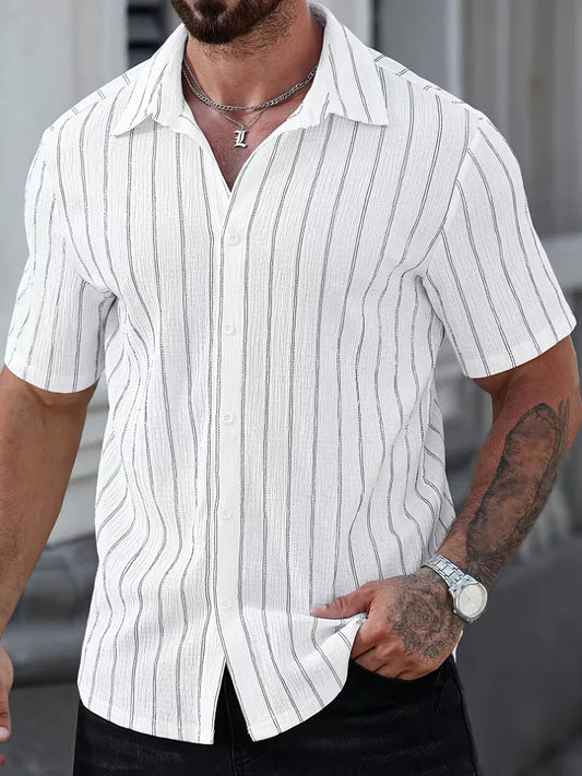 Men's Two-Tone Striped Short Sleeve Shirt in Black/White