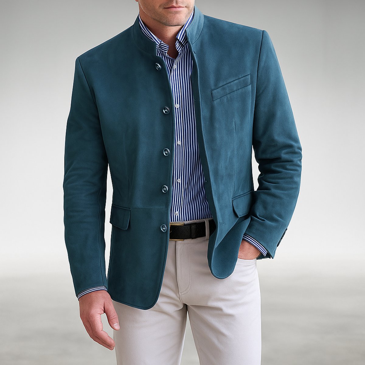 Giacca Blazer Uomo Collo Coreano Monopetto Strutturato
