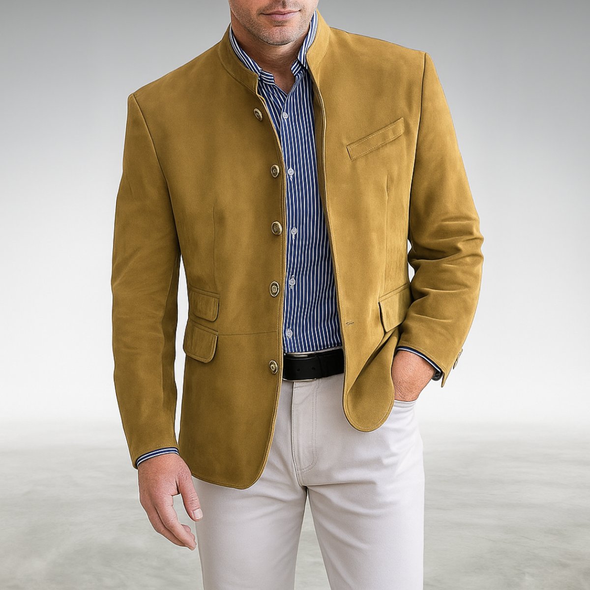 Giacca Blazer Uomo Collo Coreano Monopetto Strutturato