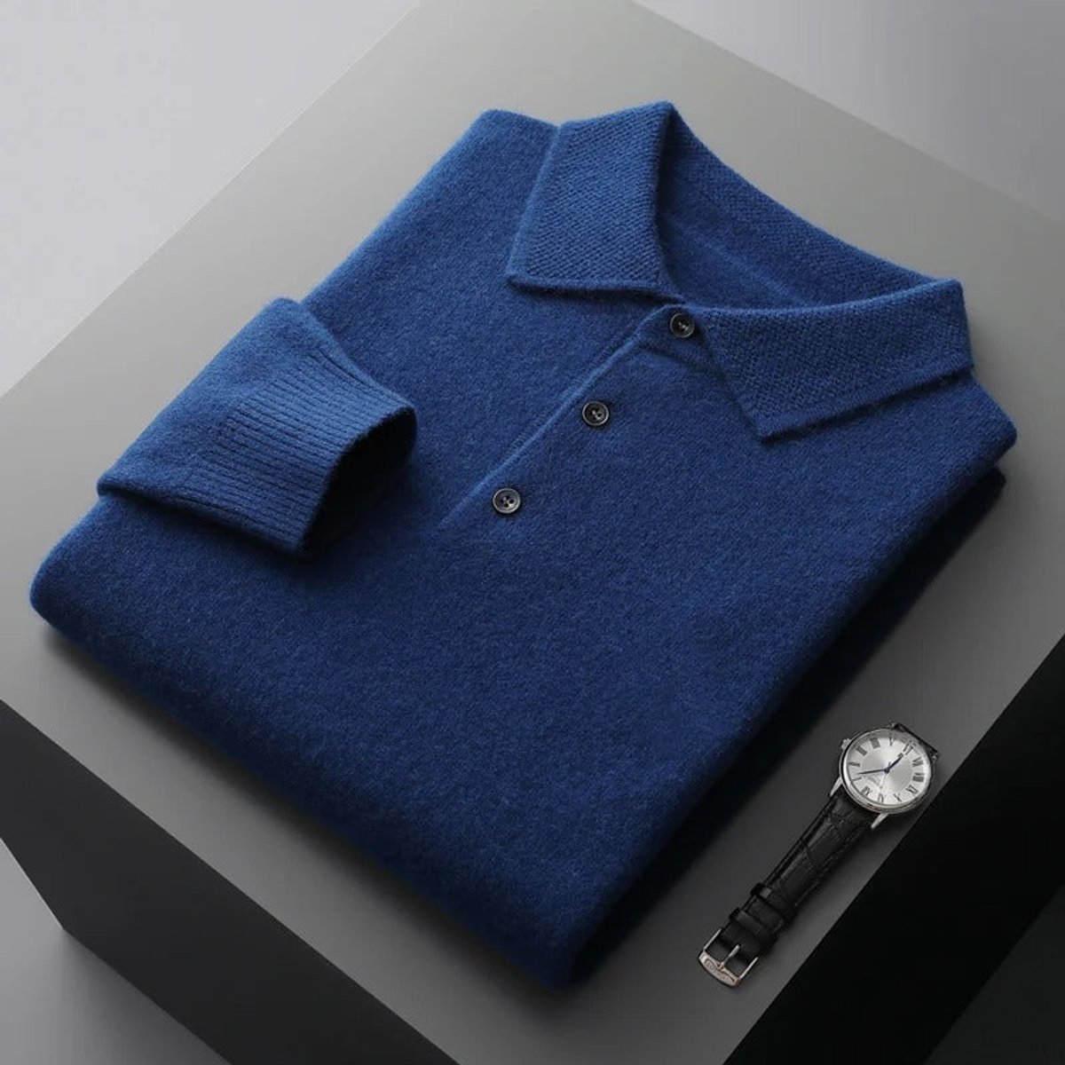 Maglione Uomo in Cashmere con Colletto a Polo e Bottoni