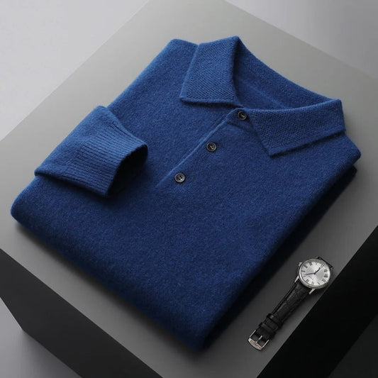 Maglione Uomo in Cashmere con Colletto a Polo e Bottoni
