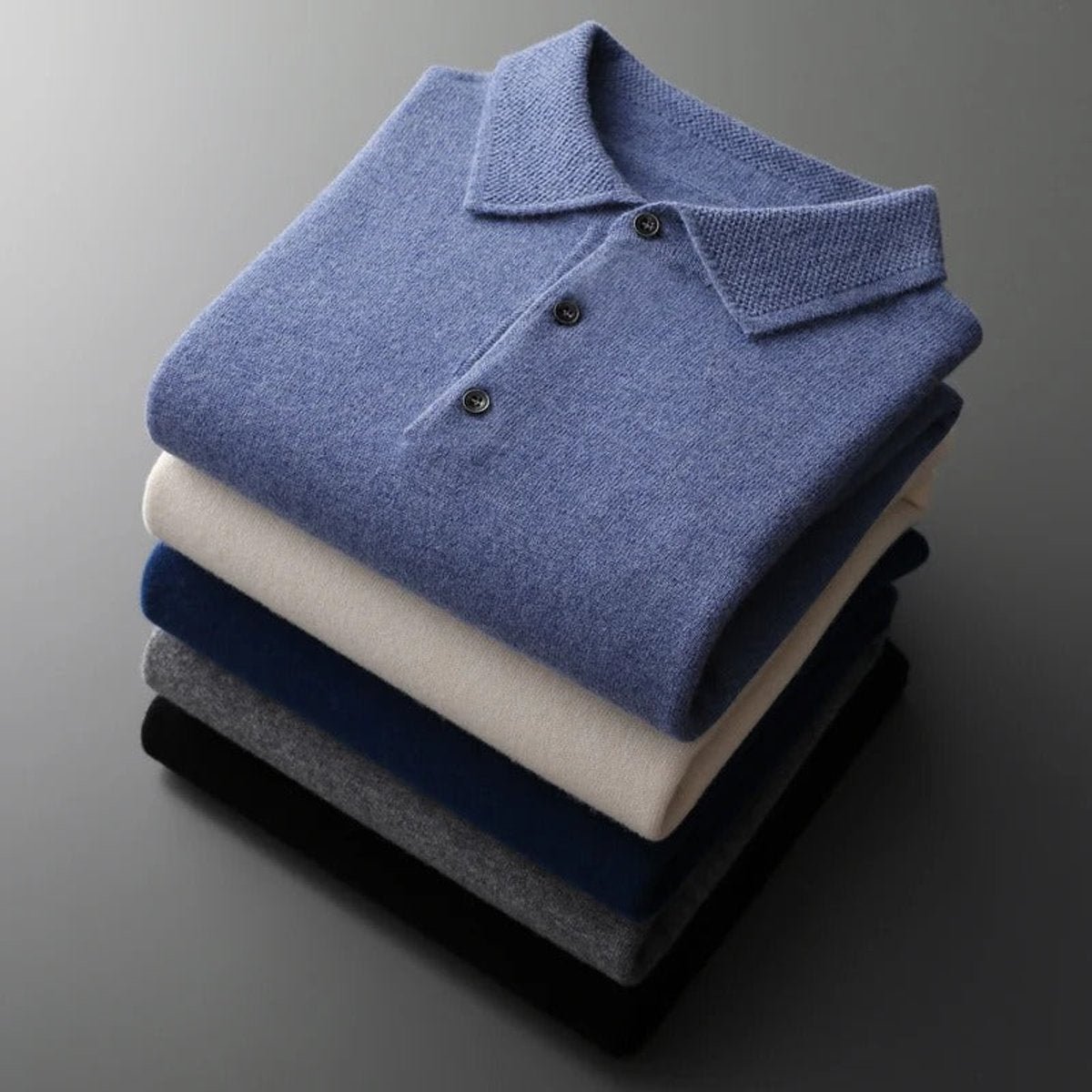 Maglione Uomo in Cashmere con Colletto a Polo e Bottoni