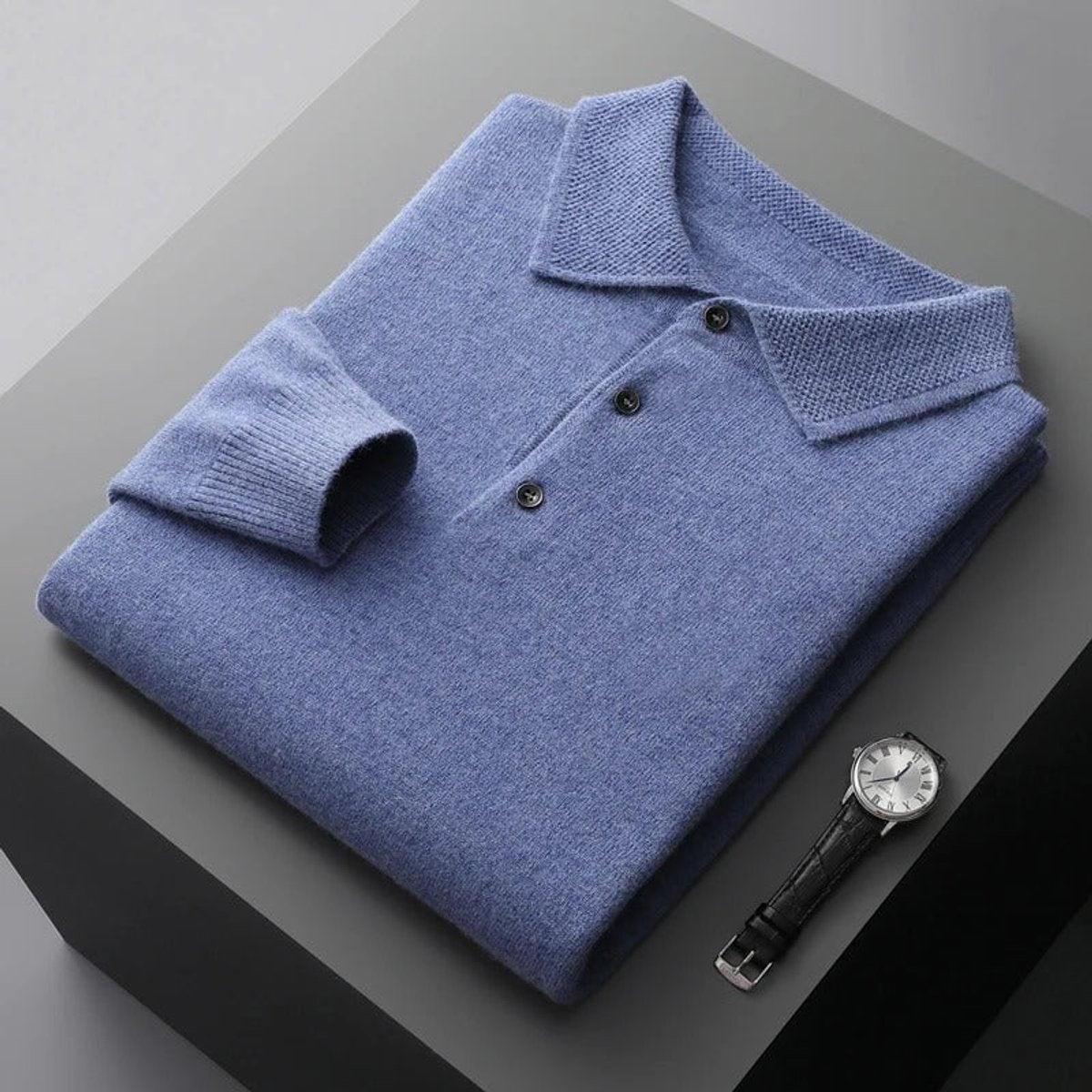 Maglione Uomo in Cashmere con Colletto a Polo e Bottoni