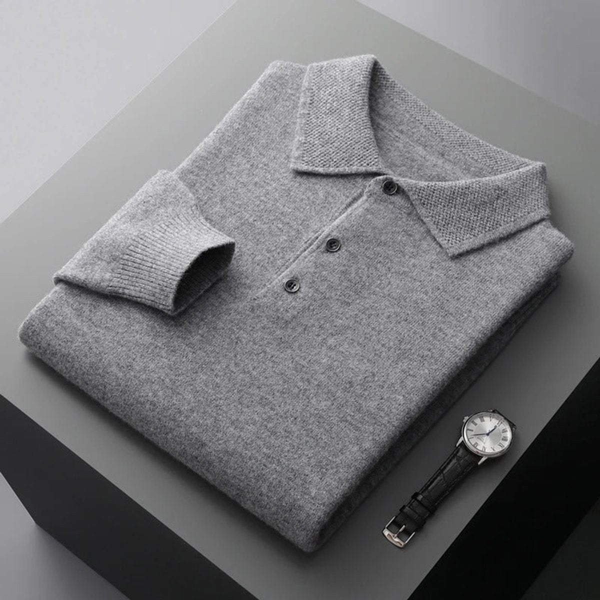 Maglione Uomo in Cashmere con Colletto a Polo e Bottoni
