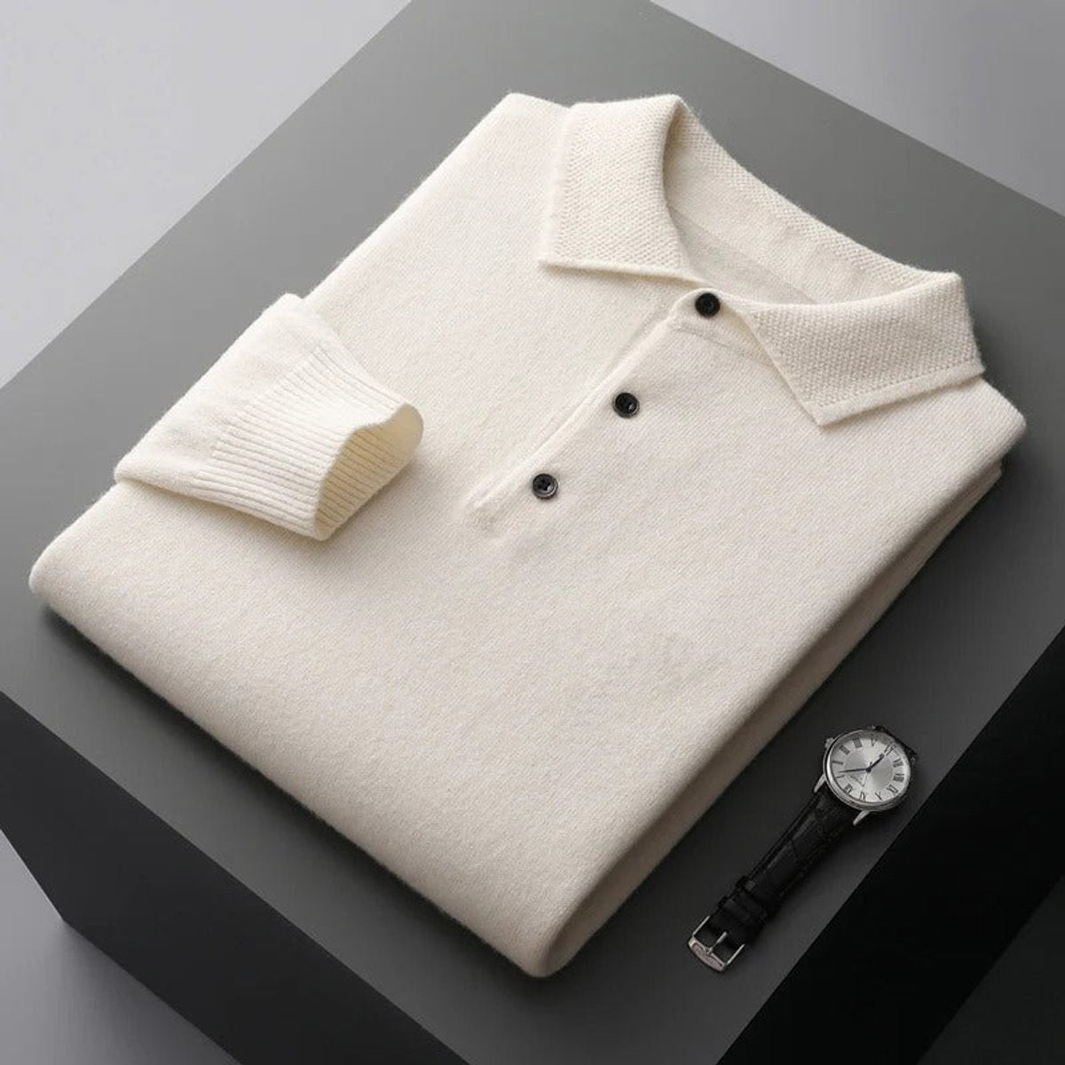 Maglione Uomo in Cashmere con Colletto a Polo e Bottoni