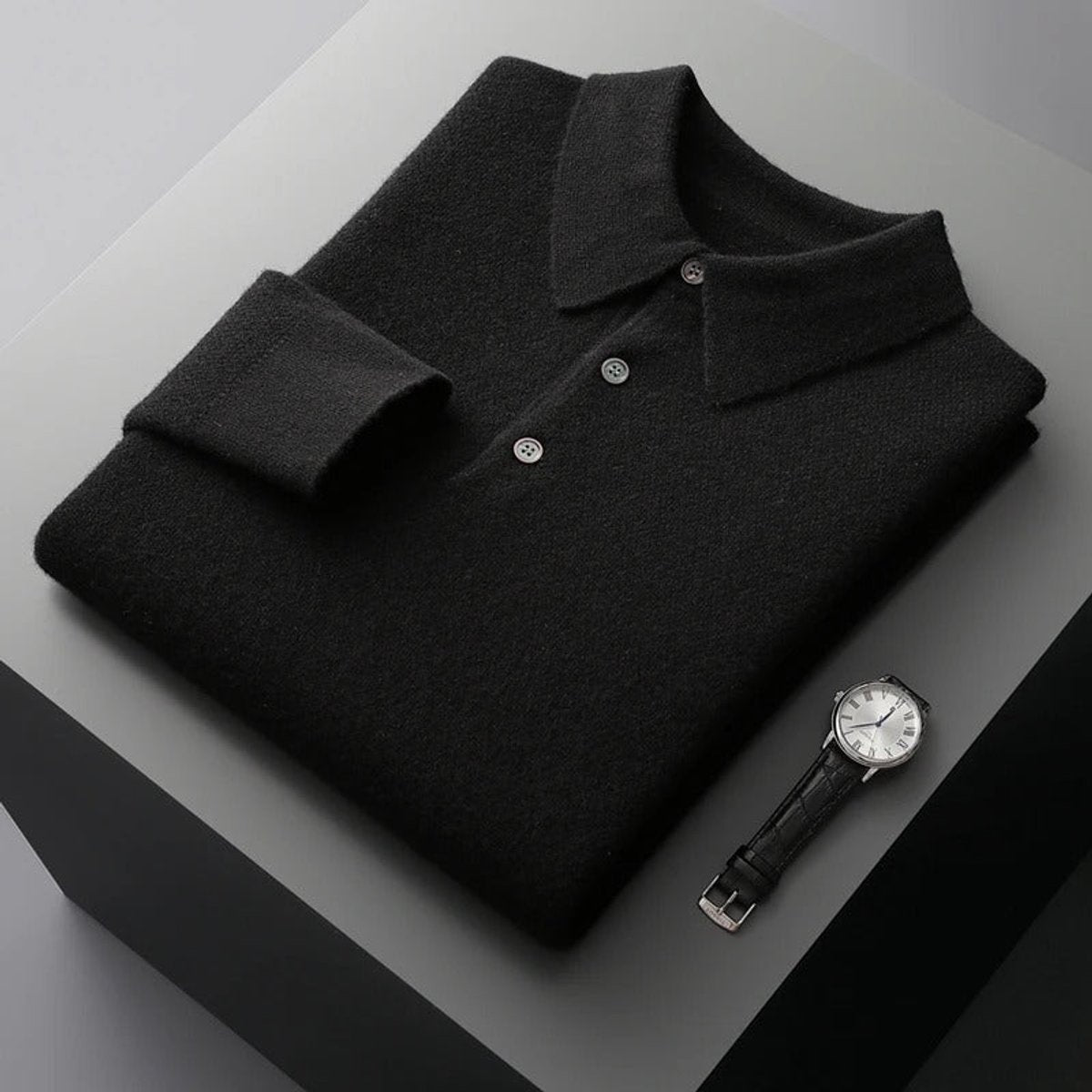 Maglione Uomo in Cashmere con Colletto a Polo e Bottoni