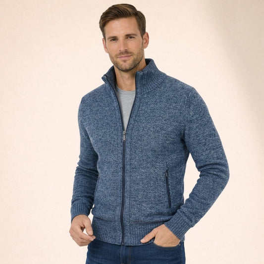 Maglione Uomo in Lana Merino con Zip Intera e Collo Alto