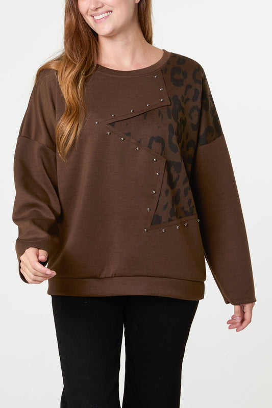 Maglione Donna Stella Leopardo con Borchie
