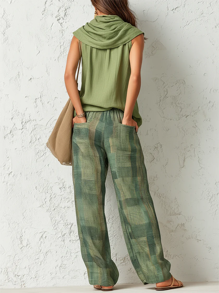 Completo Donna 2 Pezzi Camicia e Pantaloni Larghi Verde