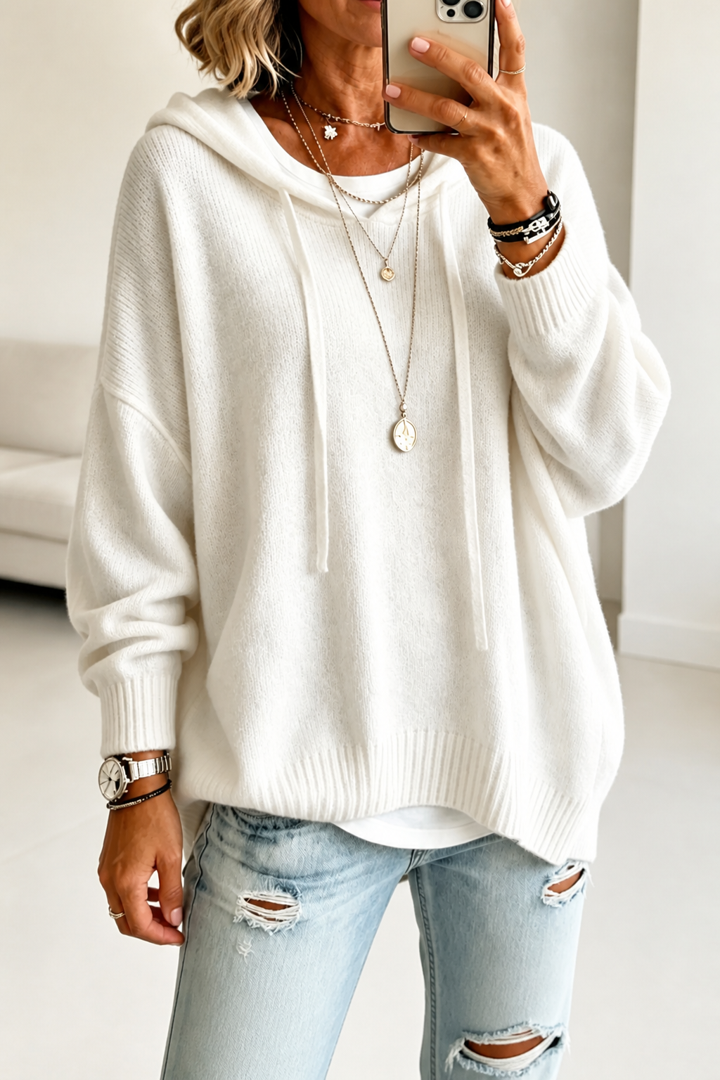 Maglione Oversize con Cappuccio e Coulisse