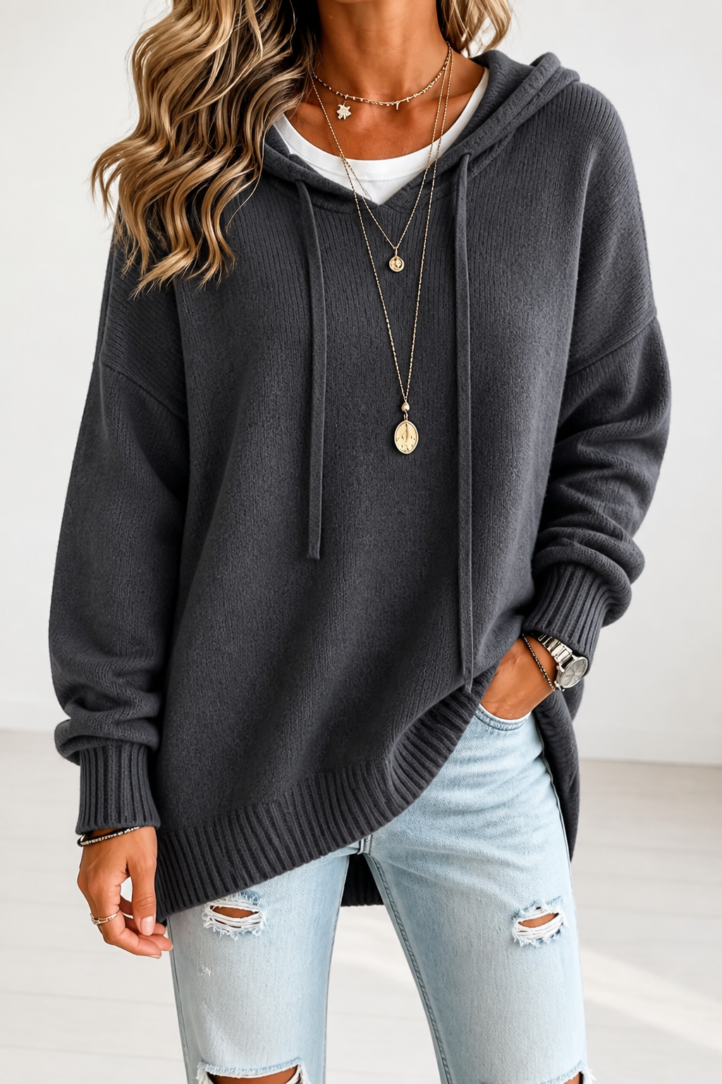Maglione Oversize con Cappuccio e Coulisse