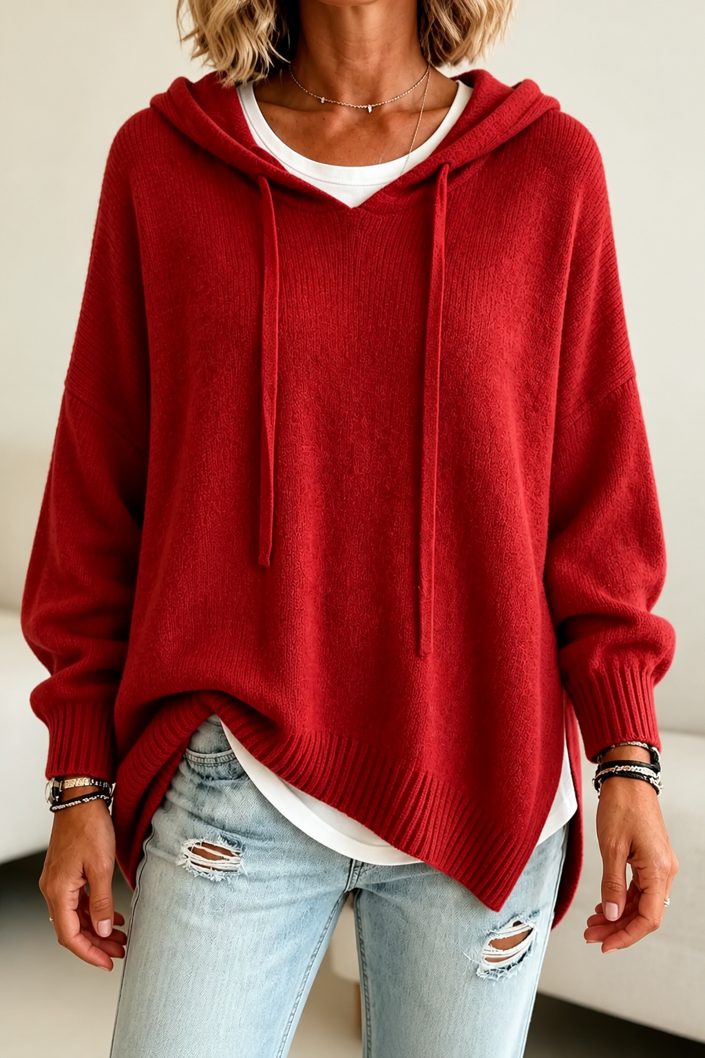 Maglione Oversize con Cappuccio e Coulisse