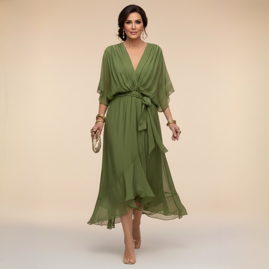 Abito Donna a Portafoglio Midi con Scollo a V