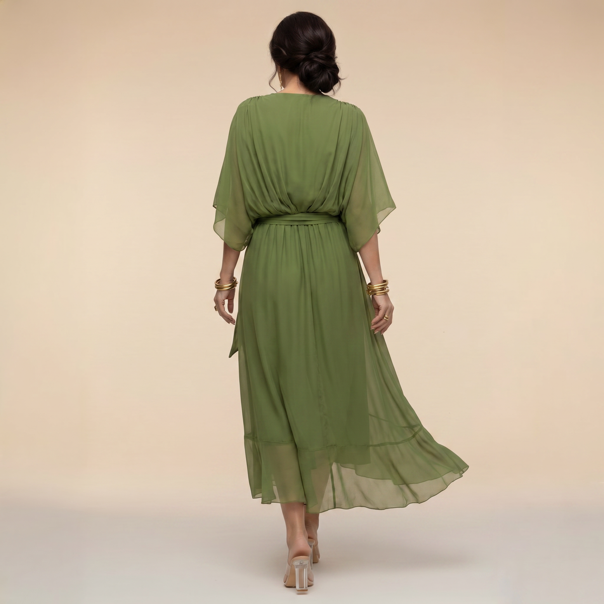 Abito Donna a Portafoglio Midi con Scollo a V