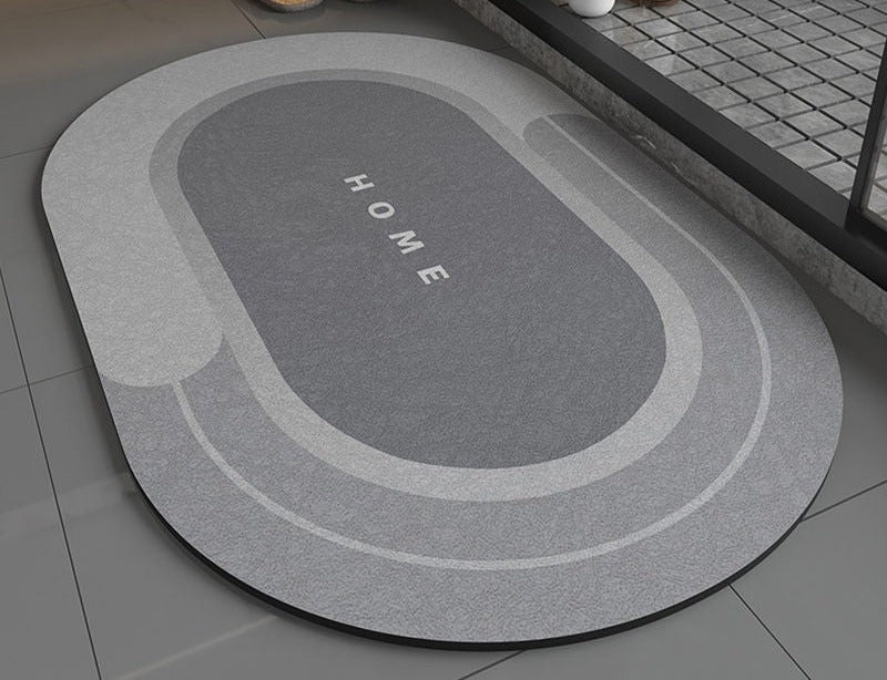 Super Absorbent Non-Slip Bath Mat gray color on bathroom floor 