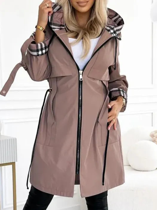 Cappotto Donna Impermeabile con Zip e Cappuccio