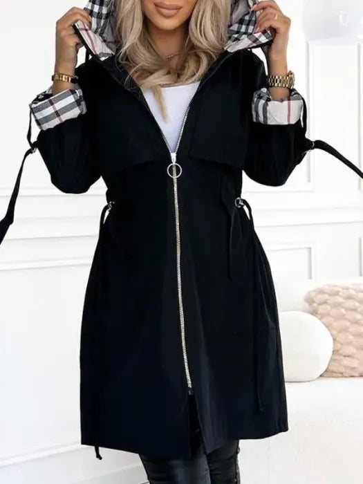 Cappotto Donna Impermeabile con Zip e Cappuccio