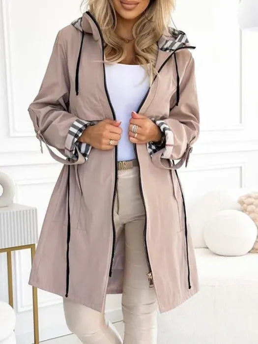 Cappotto Donna Impermeabile con Zip e Cappuccio
