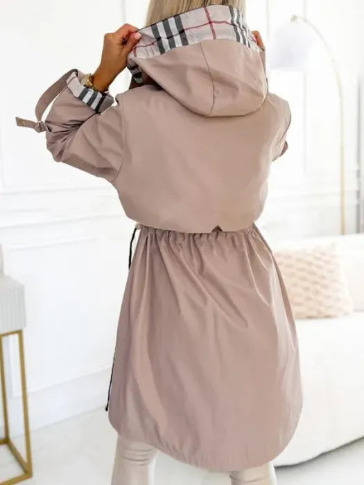 Cappotto Donna Impermeabile con Zip e Cappuccio