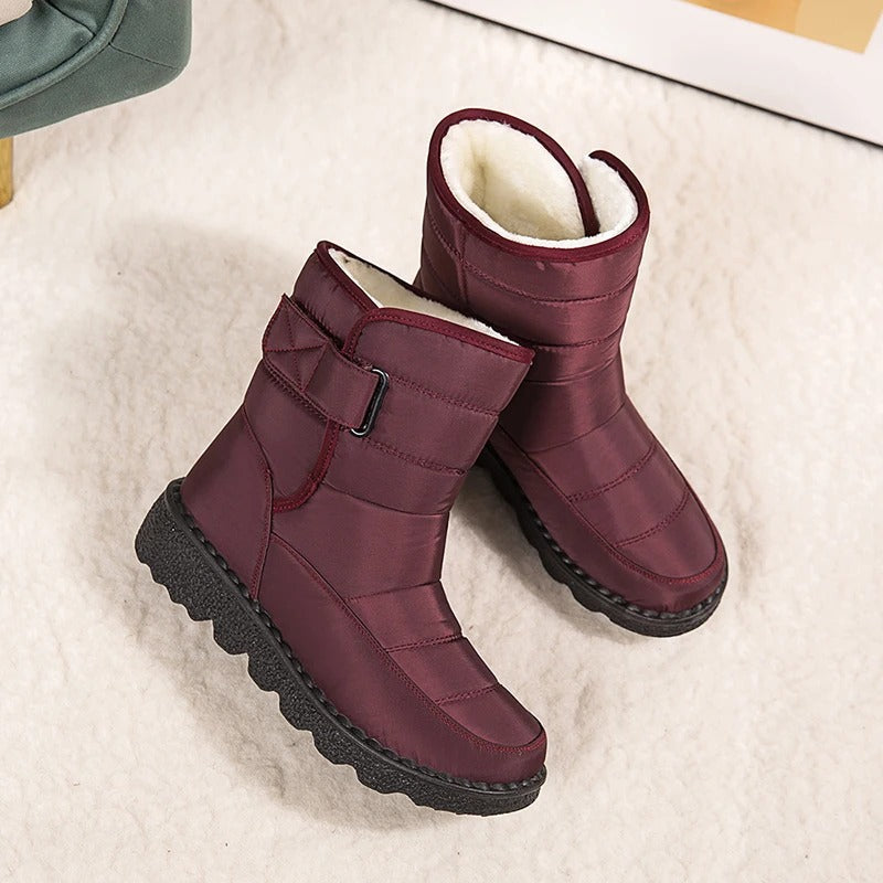 Saskia bordeaux winterlaars, paar met pluche voering zichtbaar