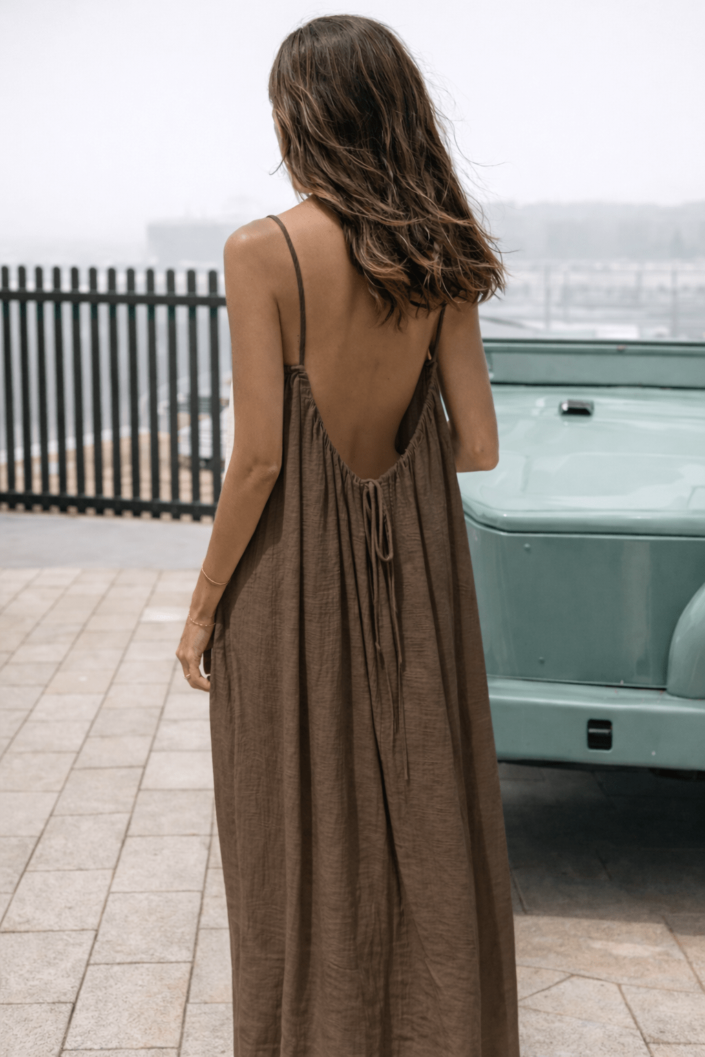 Vestito Maxi Donna Schiena Scoperta Regolabile Effetto Fluido