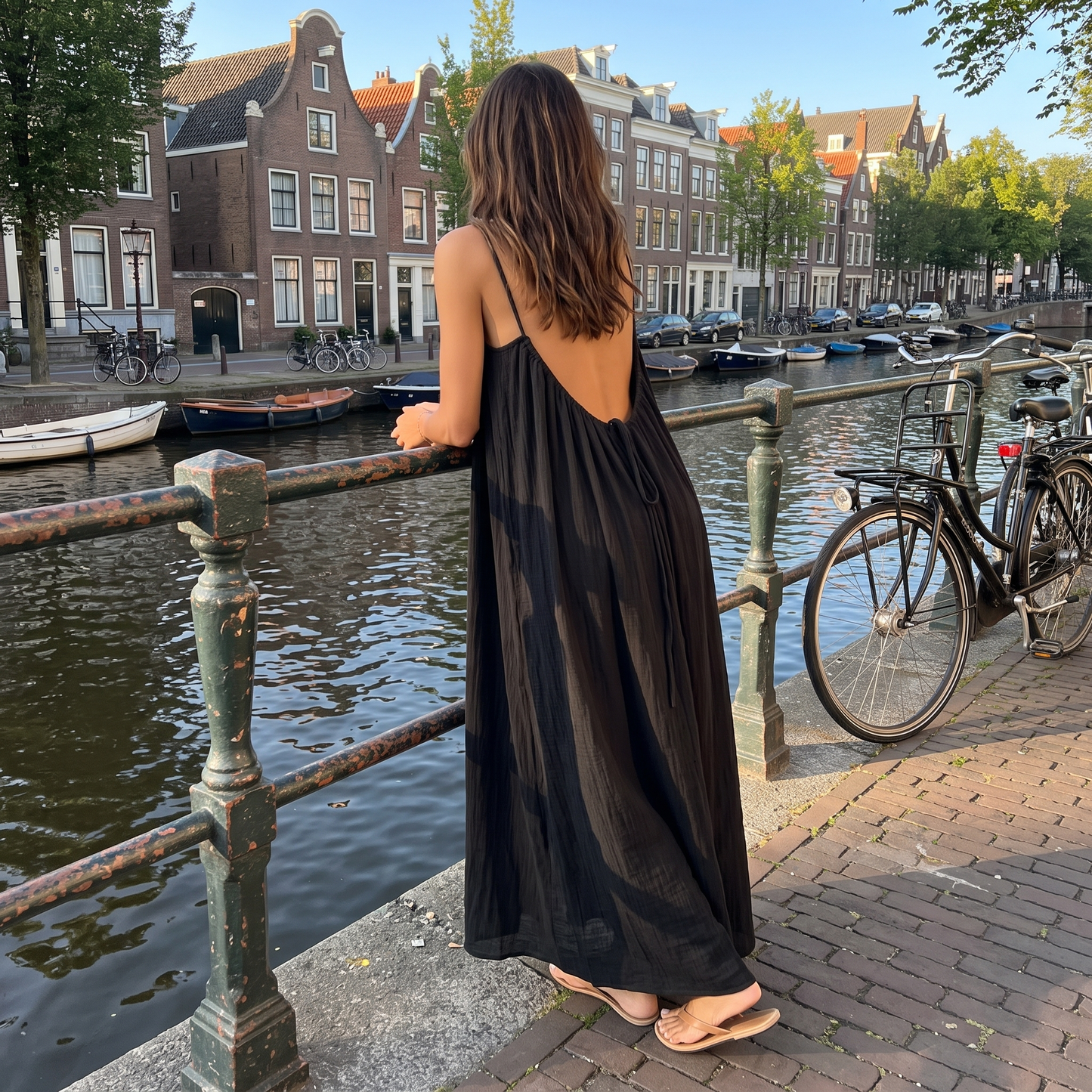 Vestito Maxi Donna Schiena Scoperta Regolabile Effetto Fluido