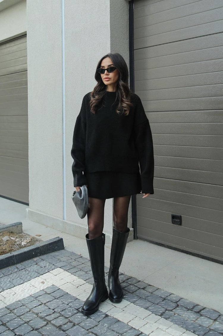 Completo Donna Maglione Oversize e Gonna in Misto Lana