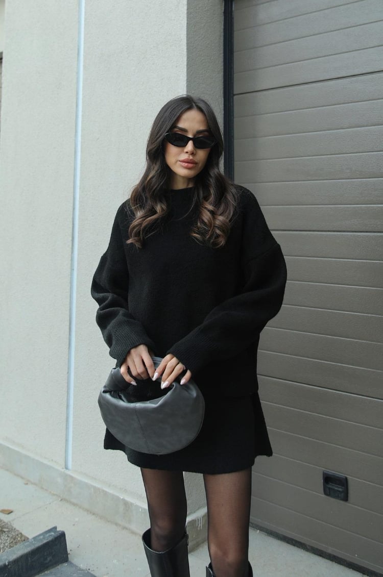 Completo Donna Maglione Oversize e Gonna in Misto Lana