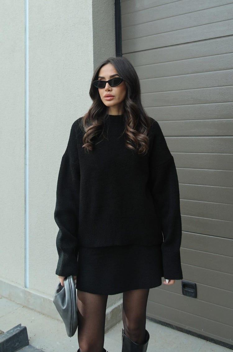 Completo Donna Maglione Oversize e Gonna in Misto Lana
