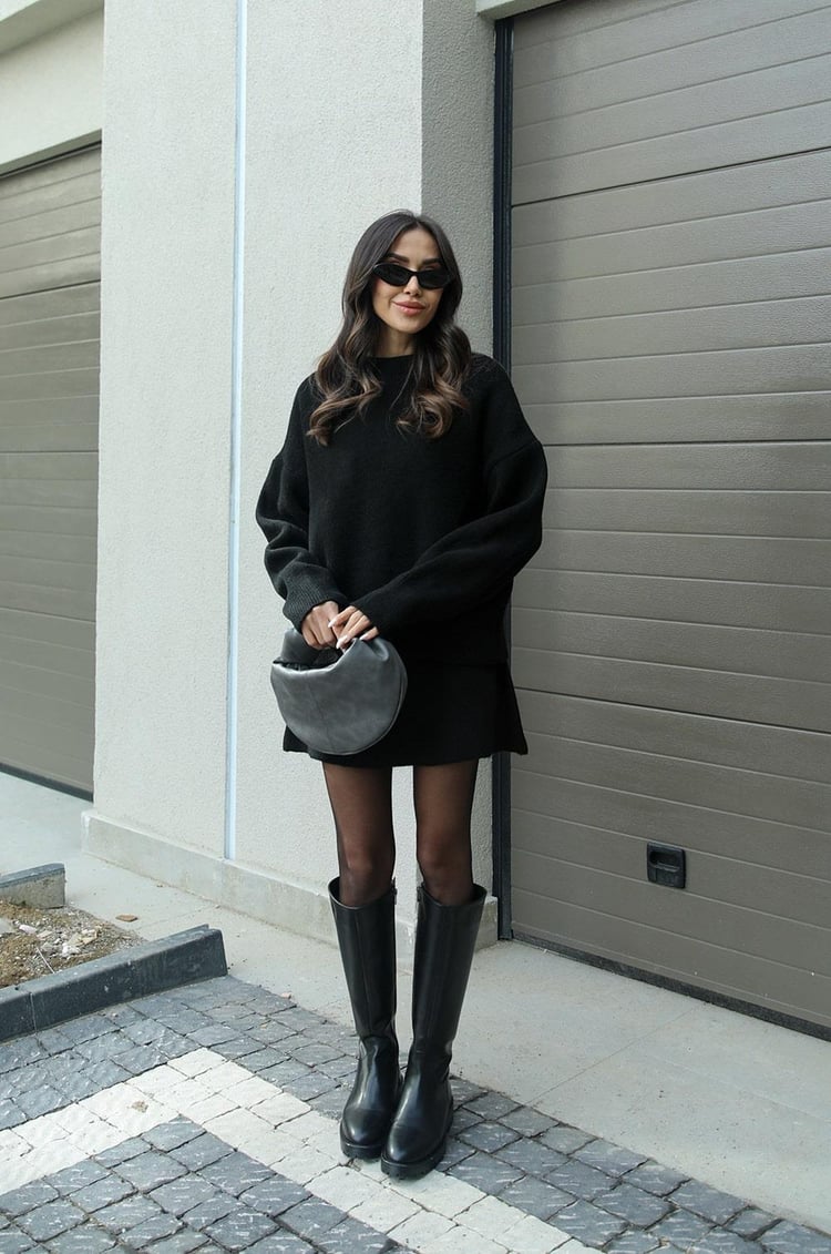 Completo Donna Maglione Oversize e Gonna in Misto Lana