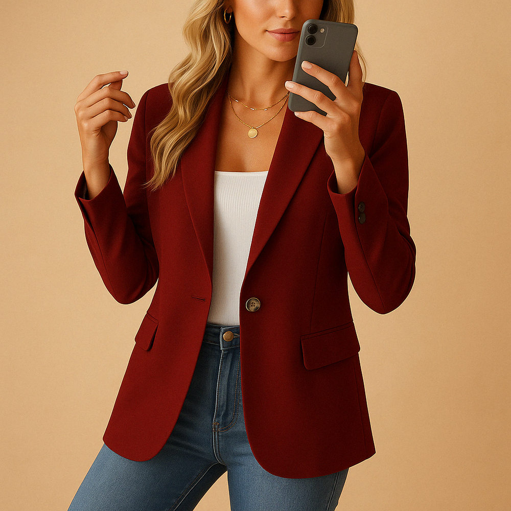 Blazer Slim Fit Donna con Revers a Punta e Chiusura a Doppio Bottone