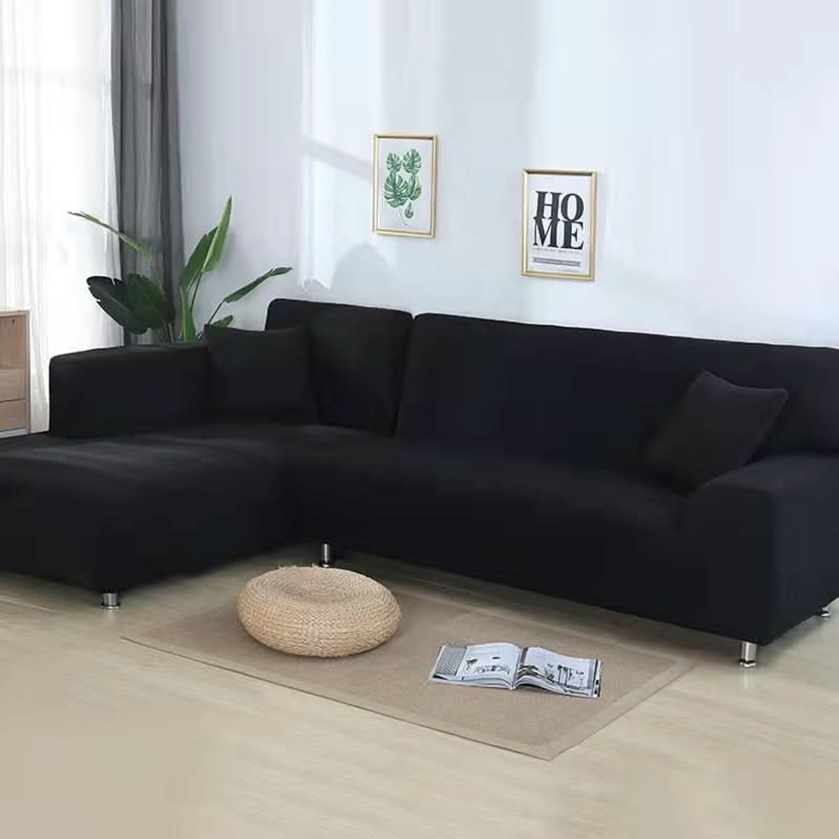 stretch corner sofa cover in black