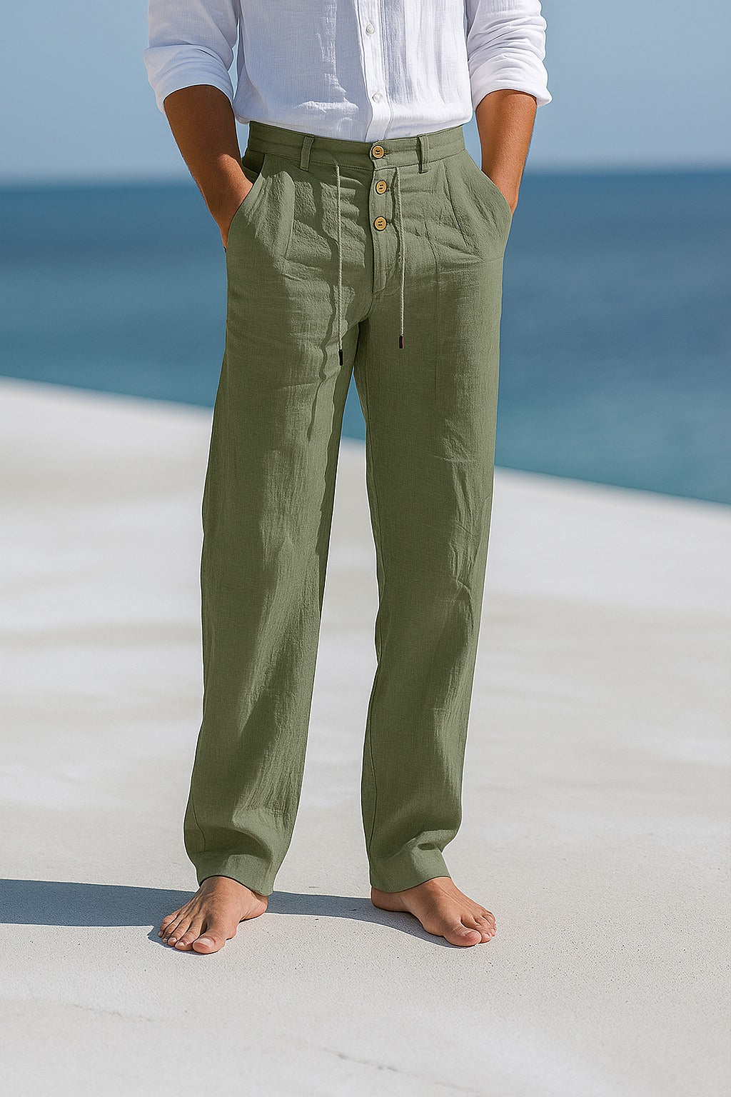 Pantaloni Uomo in Lino a Gamba Dritta, Freschi ed Estivi